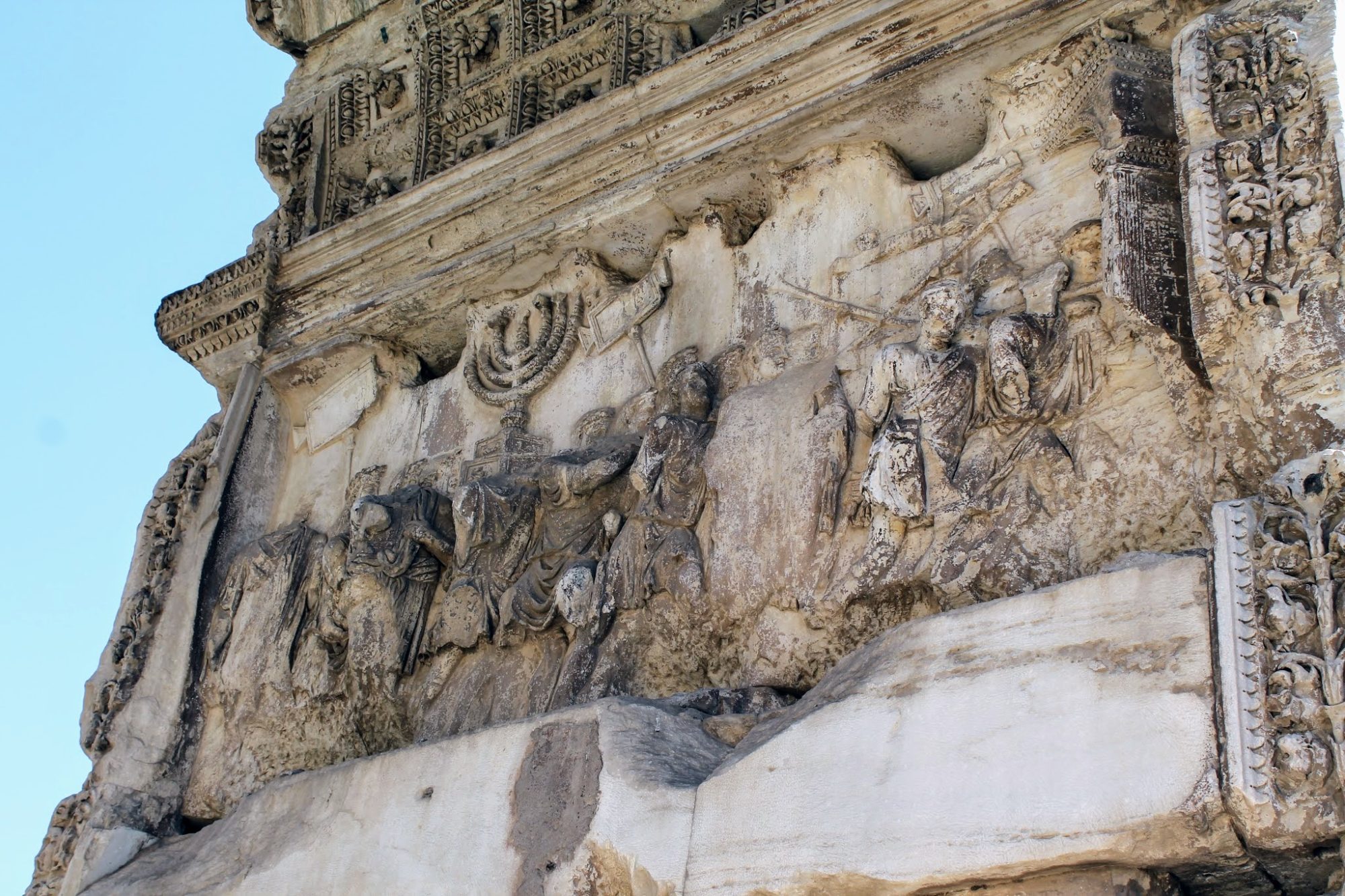 A panel from the Arch of Titus in Rome, portraying the triumph following the sack of Jerusalem by Titus in 71 AD