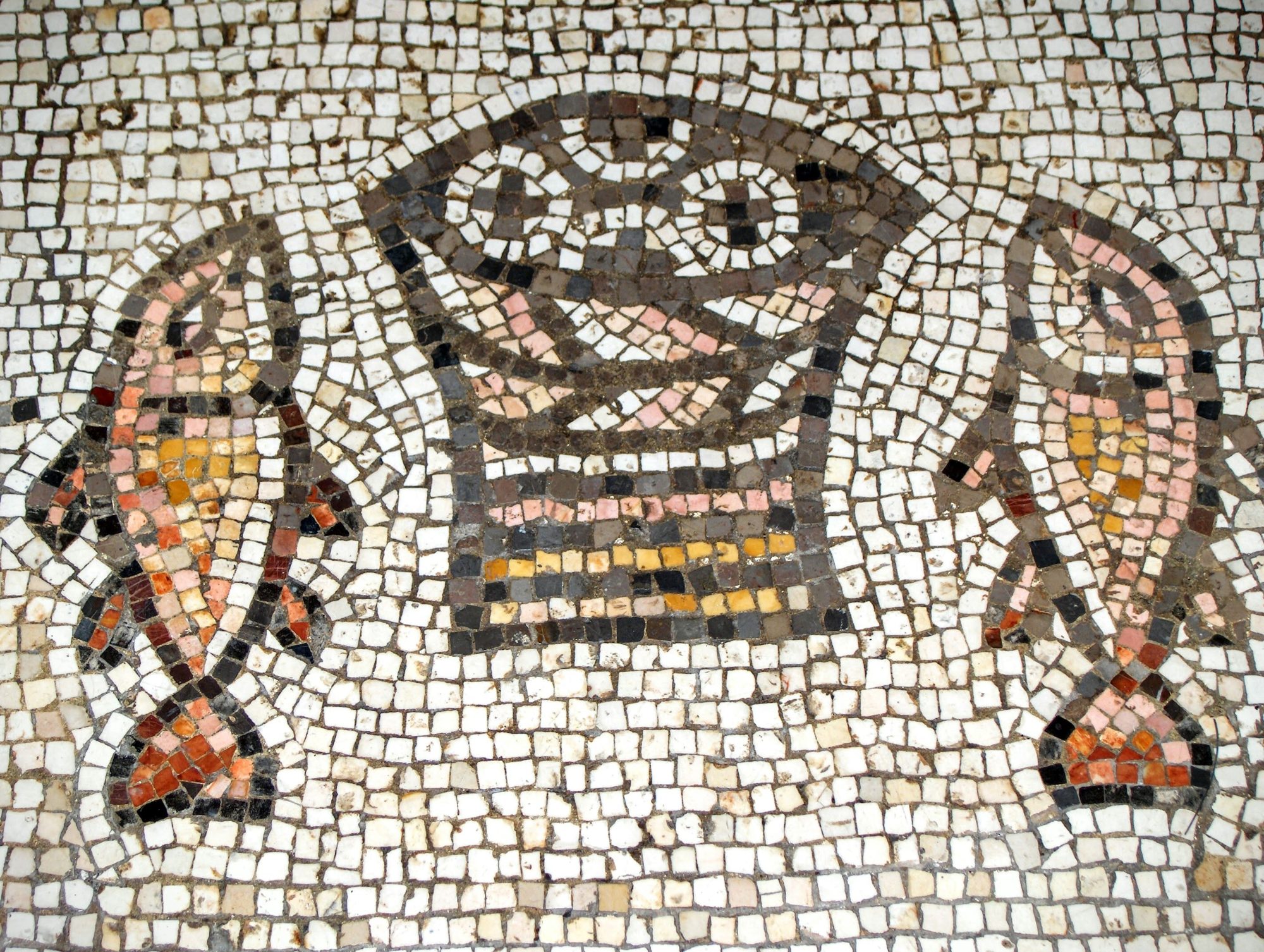 The famous mosaic of the fish and the loaves from the Church of the Multiplication in Tabgha
