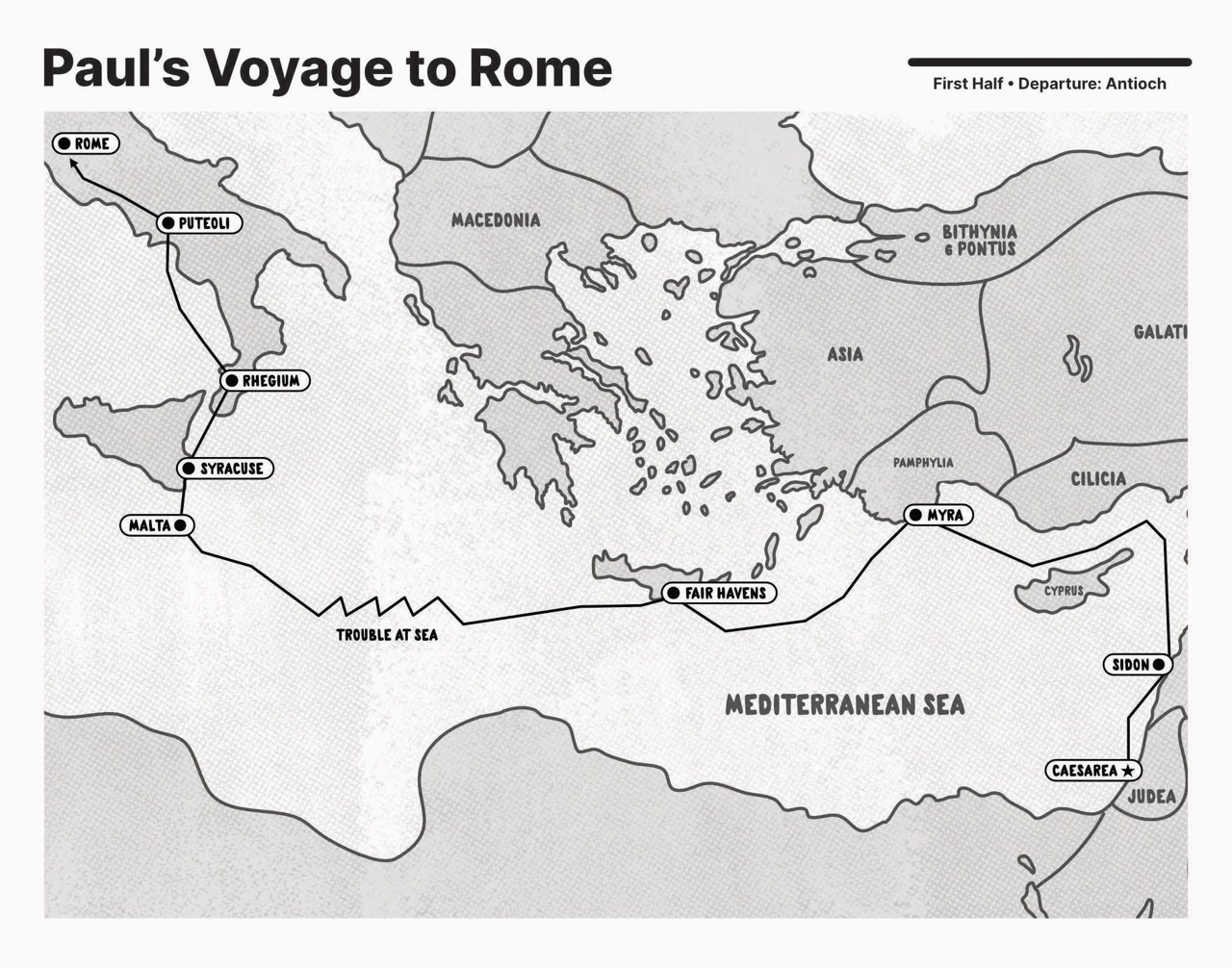A map of Paul’s journey to Rome